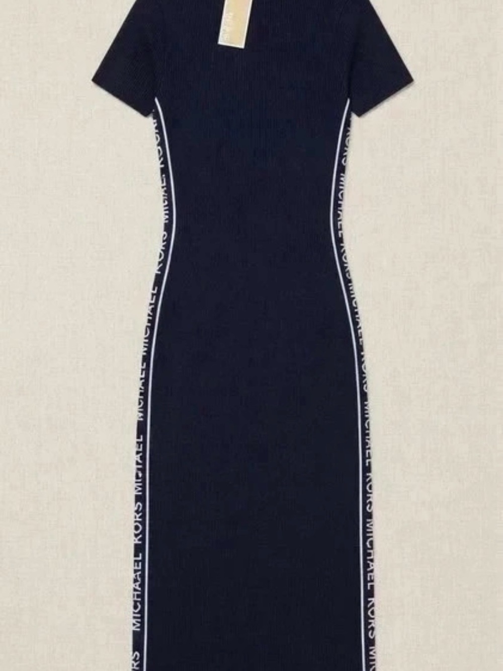 Michael Kors Navy Maxi Dress with White Side Logo Trim